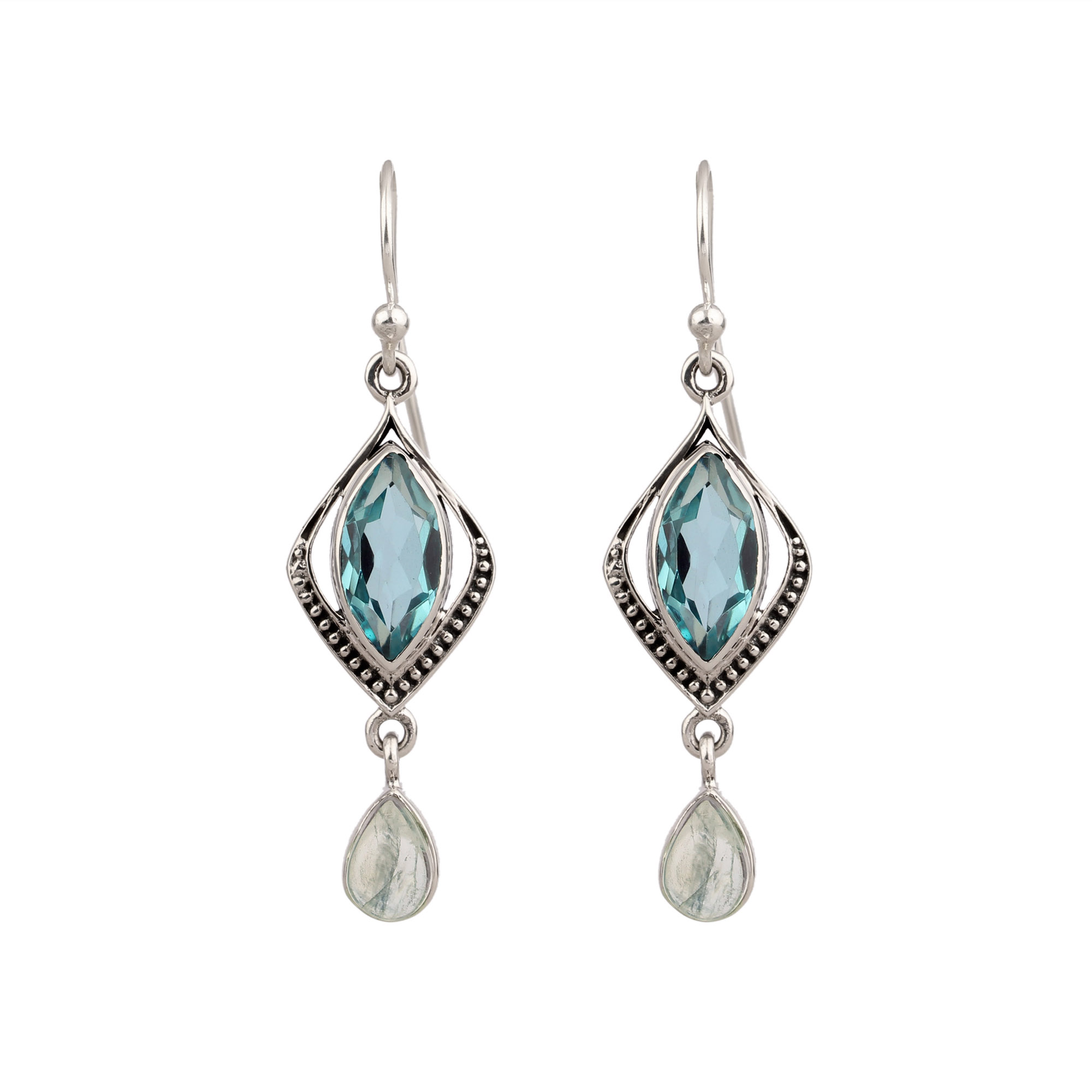 925 Sterling Silver Jewelry With Blue Topaz and Moonstone Gemstone Earring