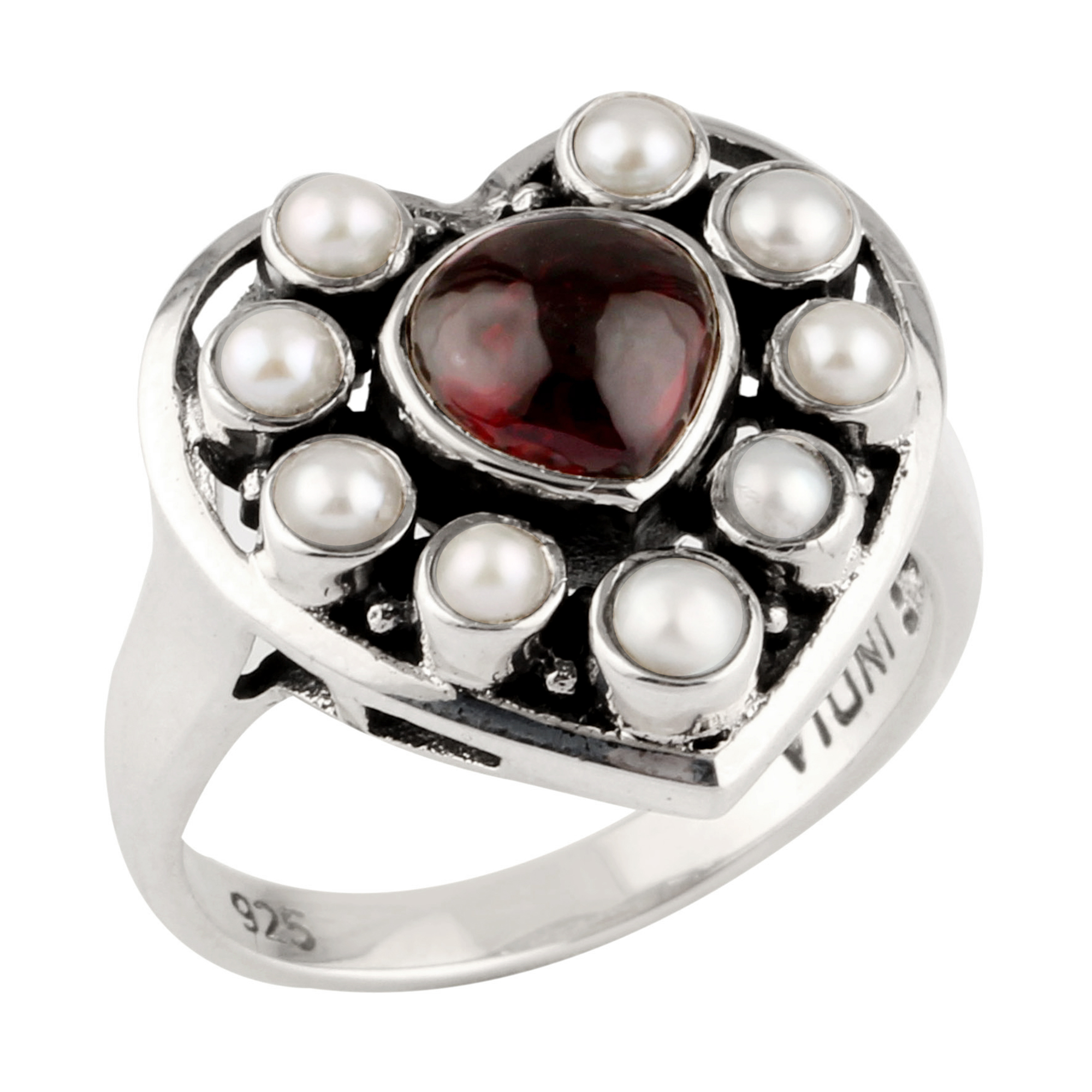 Garnet And Pearl Gemstone Ring