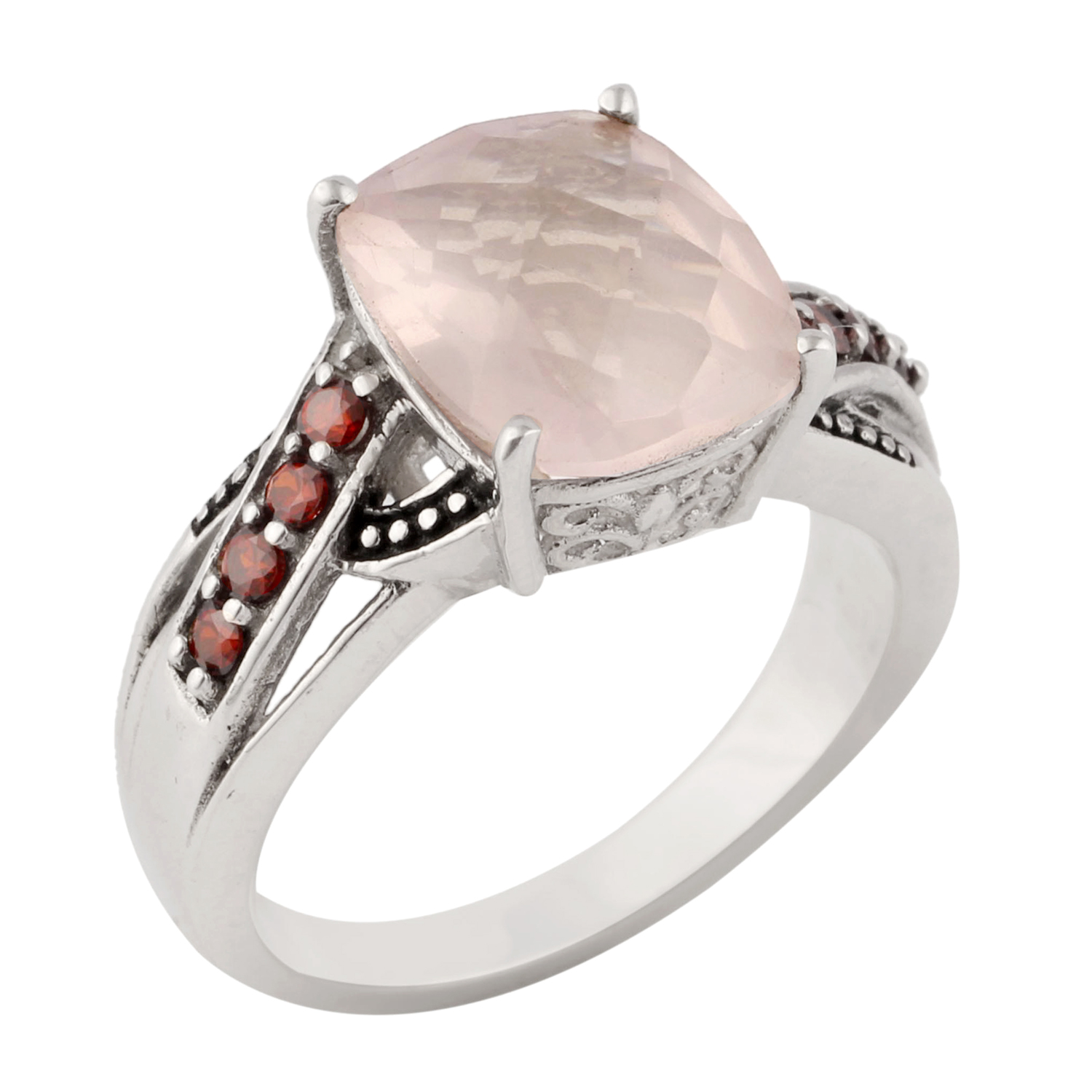 Rose Quartz and Garnet Gemstone Ring