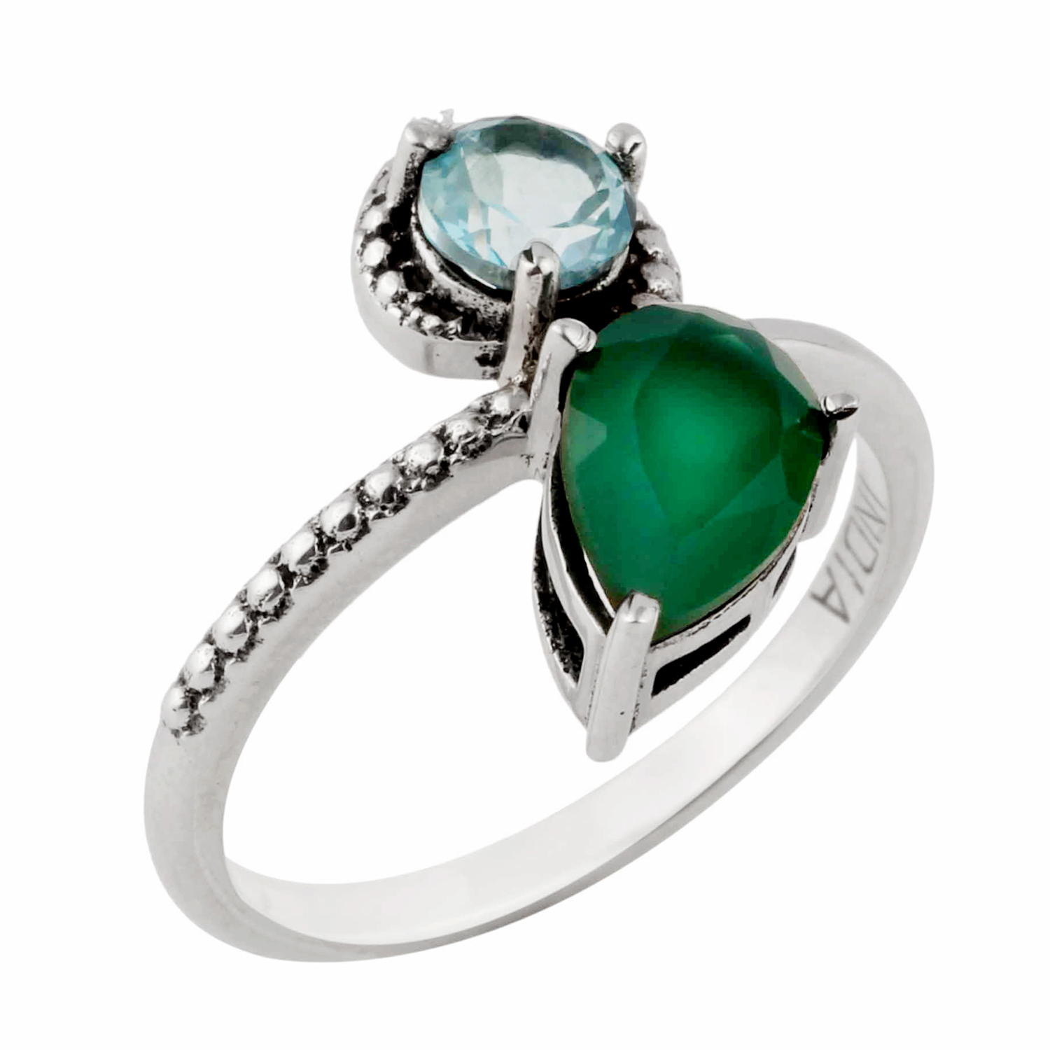 Blue Topaz and Green Onyx Ring