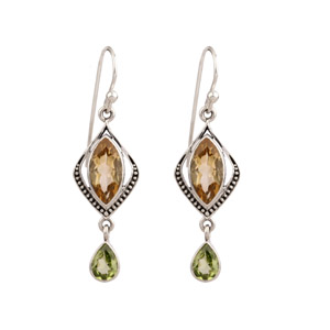 925 Sterling Silver Jewelry With Citrine and Peridot Gemstone Earring