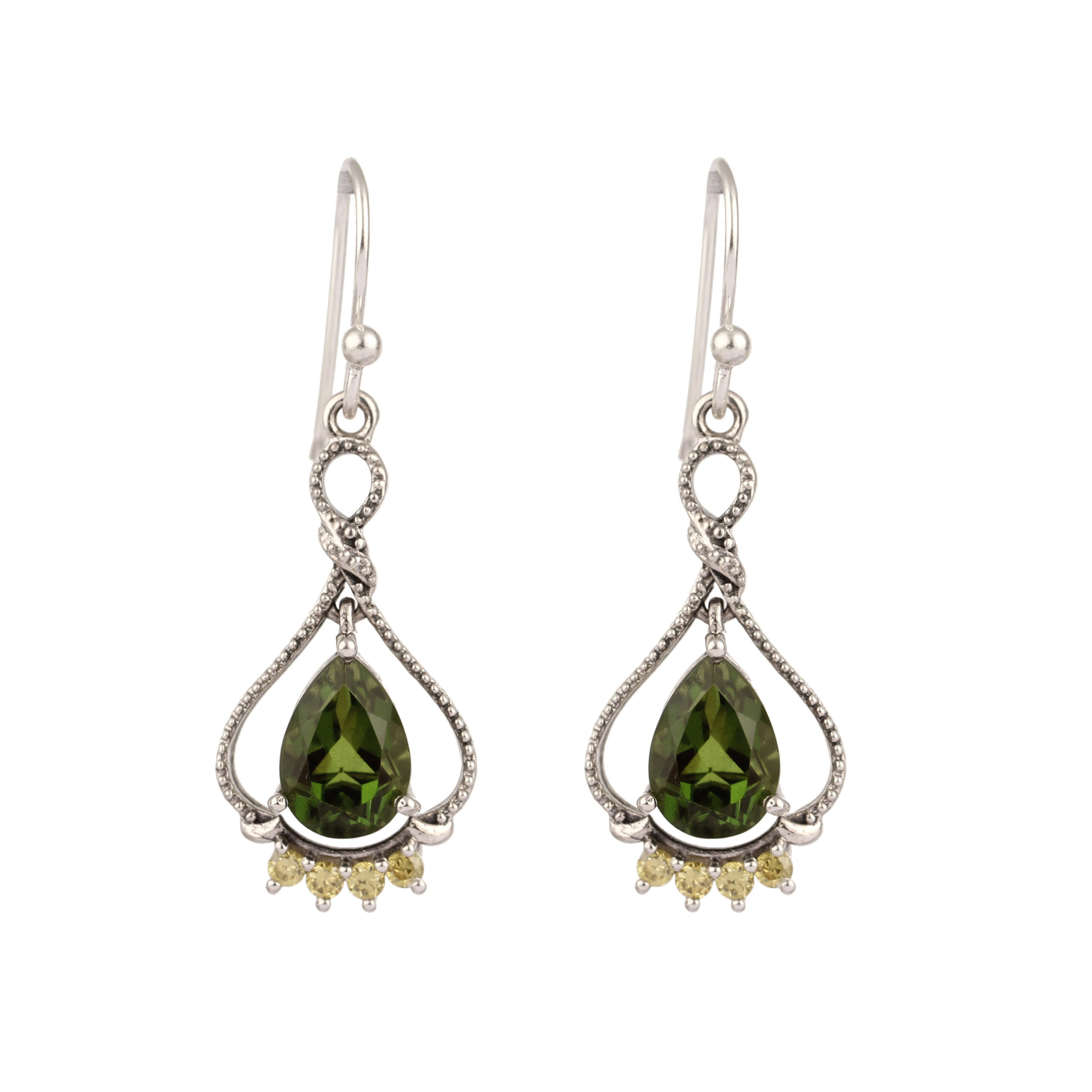 925 Sterling Silver Jewelry With Green Quartz and Citrine  Gemstone Earring
