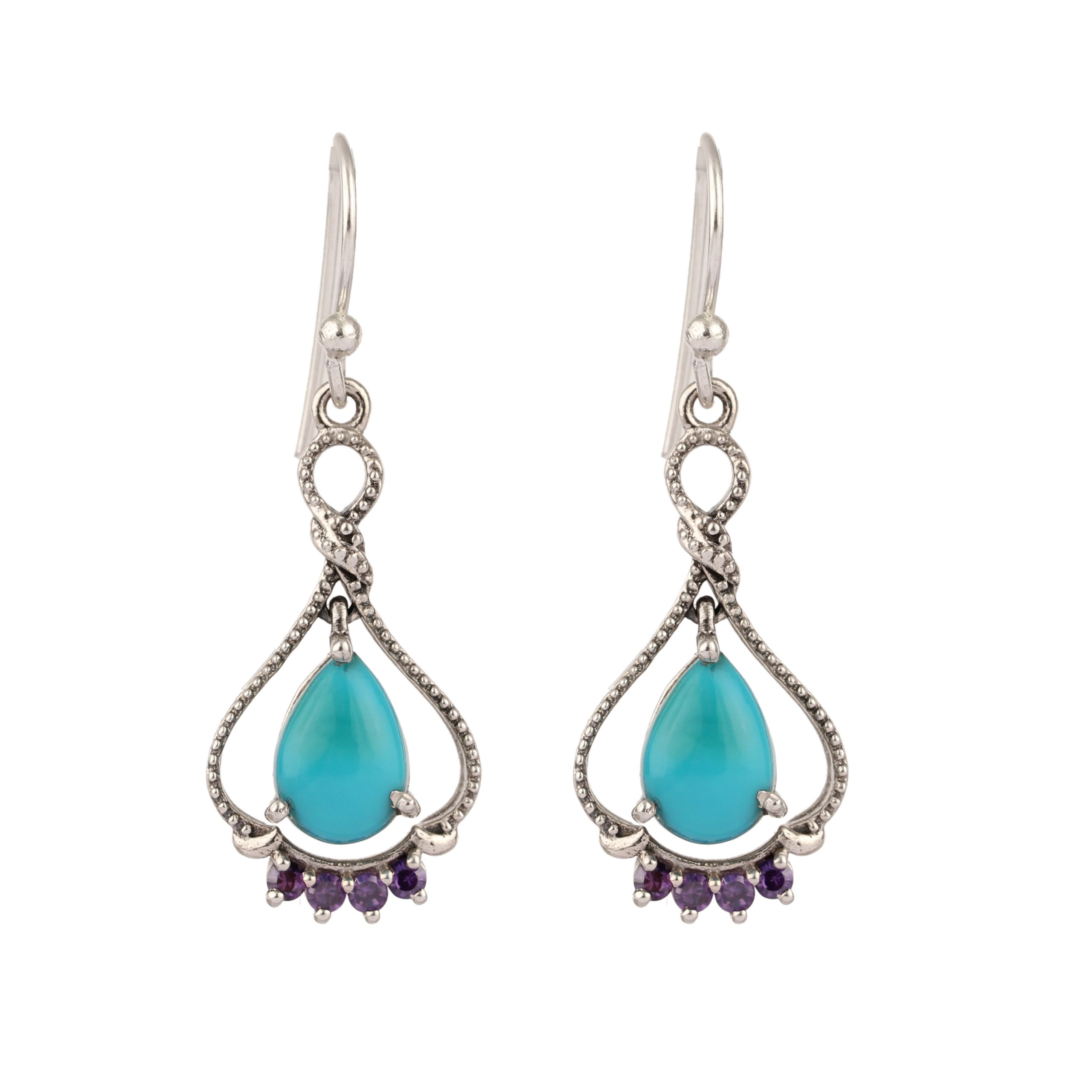 925 Sterling Silver Jewelry With Turquoise and Amethyst Gemstone Earring