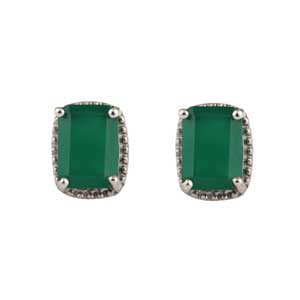 925 Sterling Silver Jewelry With Green Onyx Gemstone Stud Earring