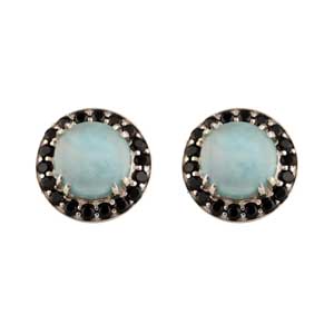 925 Sterling Silver Jewelry With Larimar and Black Spinal Gemstone Stud Earring