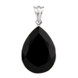 Black Onyx Gemstone Silver Bezel Pendant