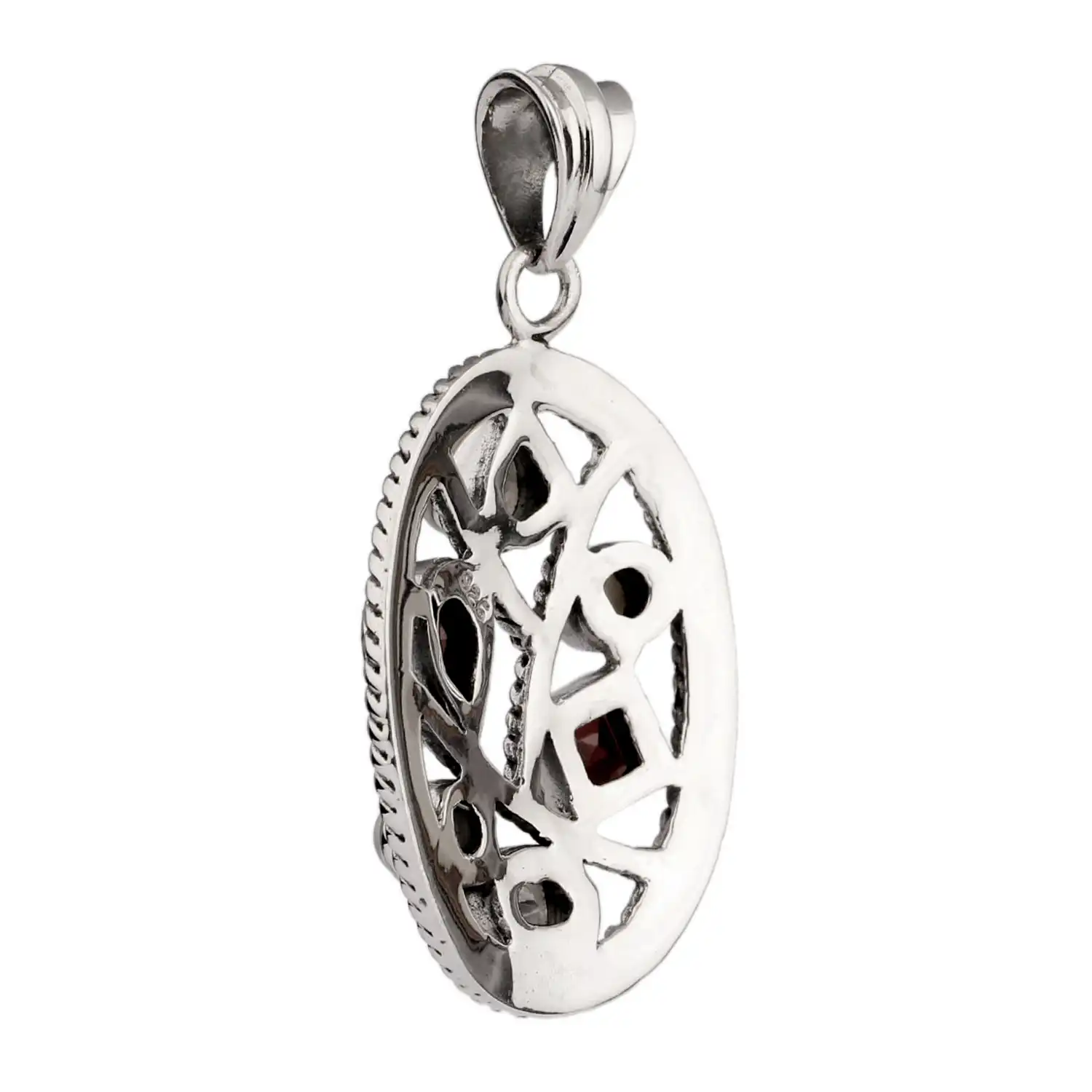 KSP-1065B-1 Garnet, Pearl Silver Pendant