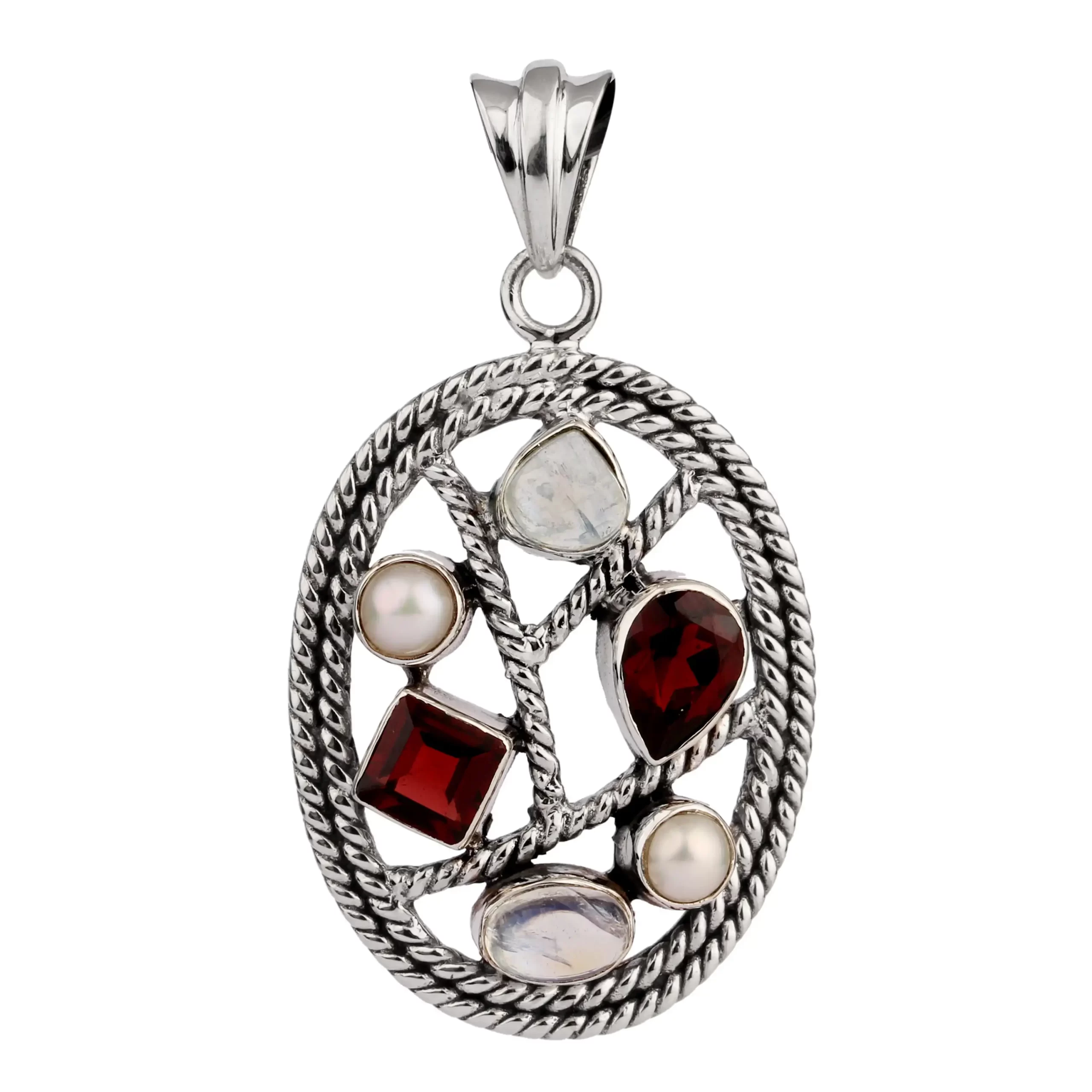 Garnet, Pearl Silver Pendant