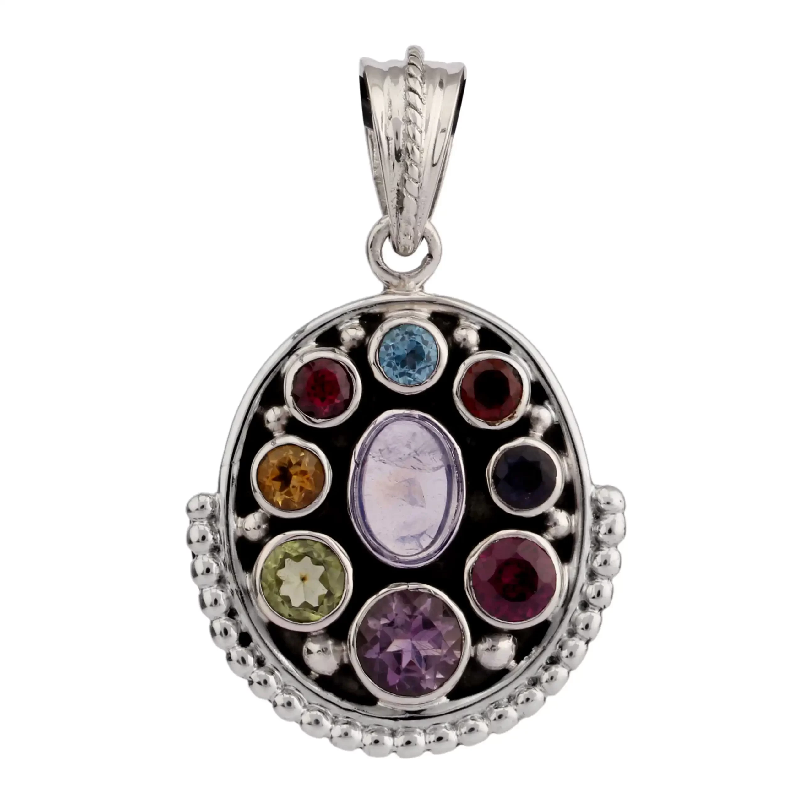 Multi Gem Silver Pendant