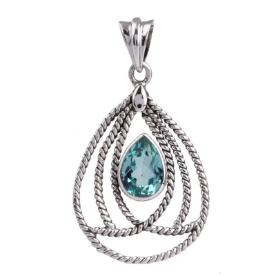Aqua Quartz Silver Pendant