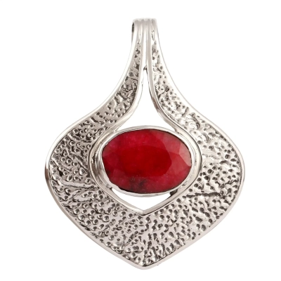 Red Corundum Silver Pendant