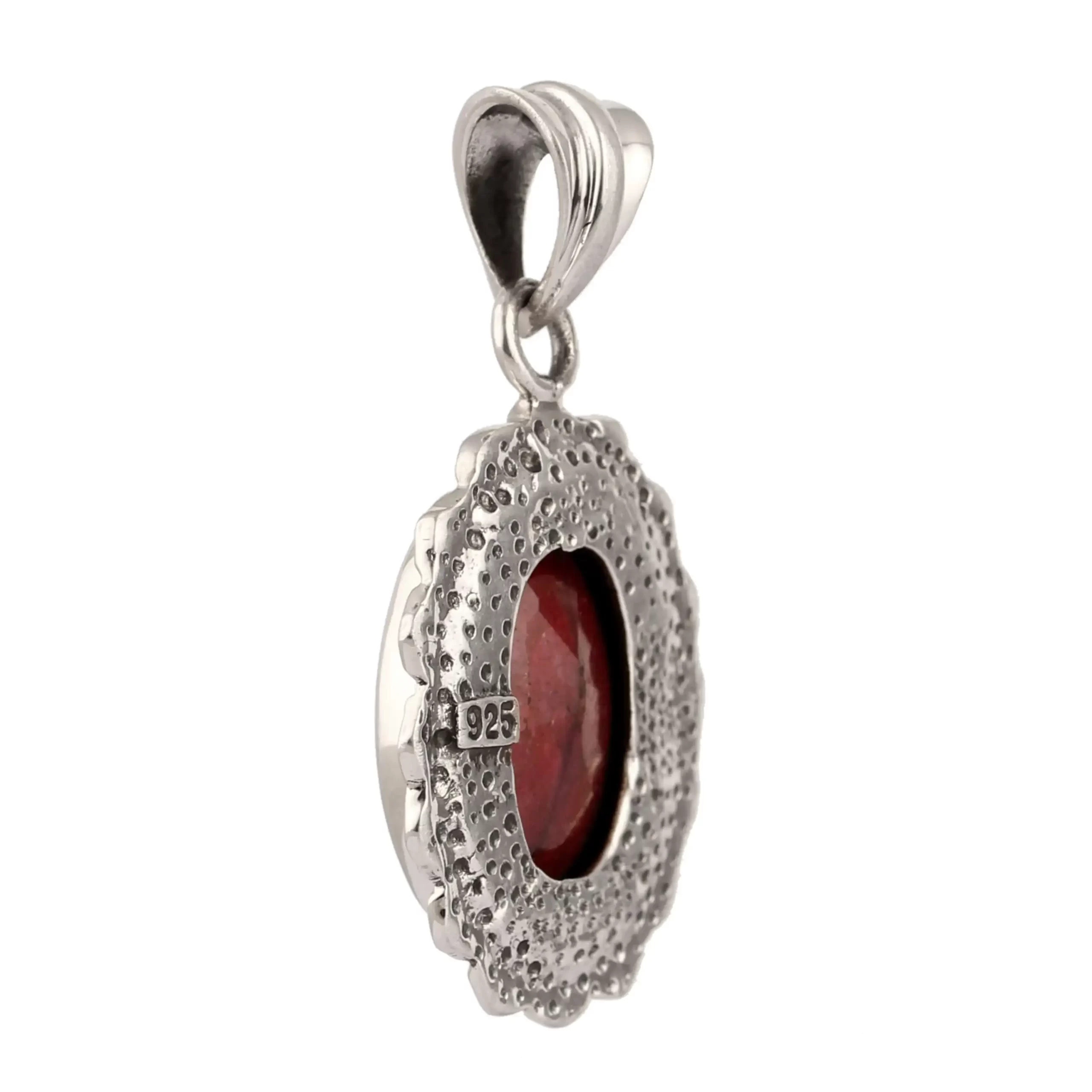 Red Corundum Silver Pendant